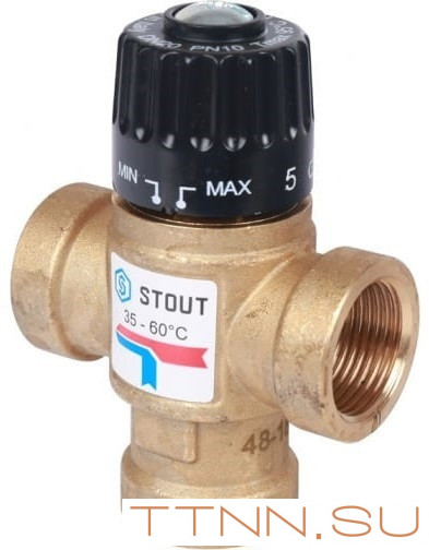 Смесительный клапан STOUT 3/4 ВР 35-60°С KV 1,6 м3/ч Смесительный клапан STOUT 3/4 ВР 35-60°С KV 1,6 м3/ч
