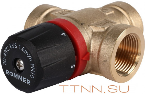 Смесительный клапан Rommer 3/4" ВР 20-43°С KV 1,6 (RVM-0111-164320) боковое смешивание Смесительный клапан Rommer 3/4" ВР 20-43°С KV 1,6 (RVM-0111-164320) боковое смешивание